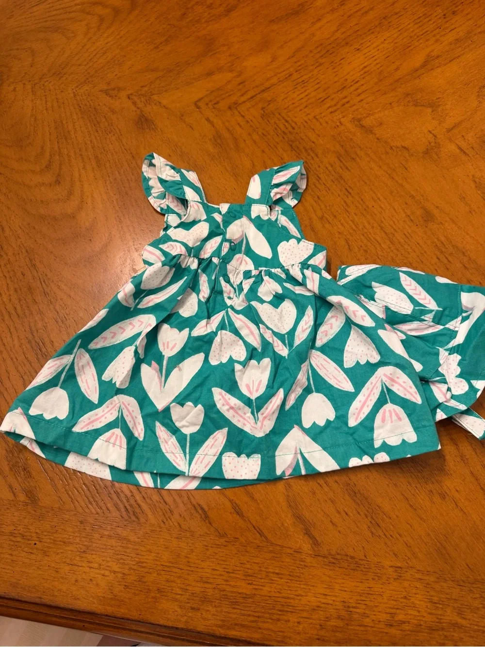 Carter's Teal and White Floral Baby Dress with Pink Dot Accents